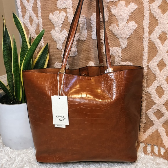 kayla + ava Handbags - 🌟NWT Cognac Vegan Leather Kayla + Ava Large Tote